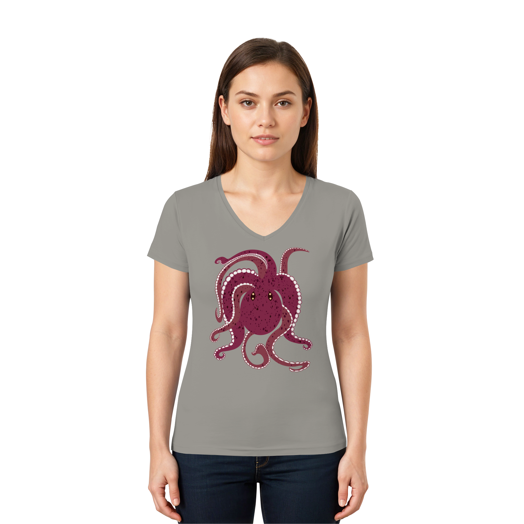 Oktopus mit Tiefgang - Ladies V-Neck Shirt – Bild 4