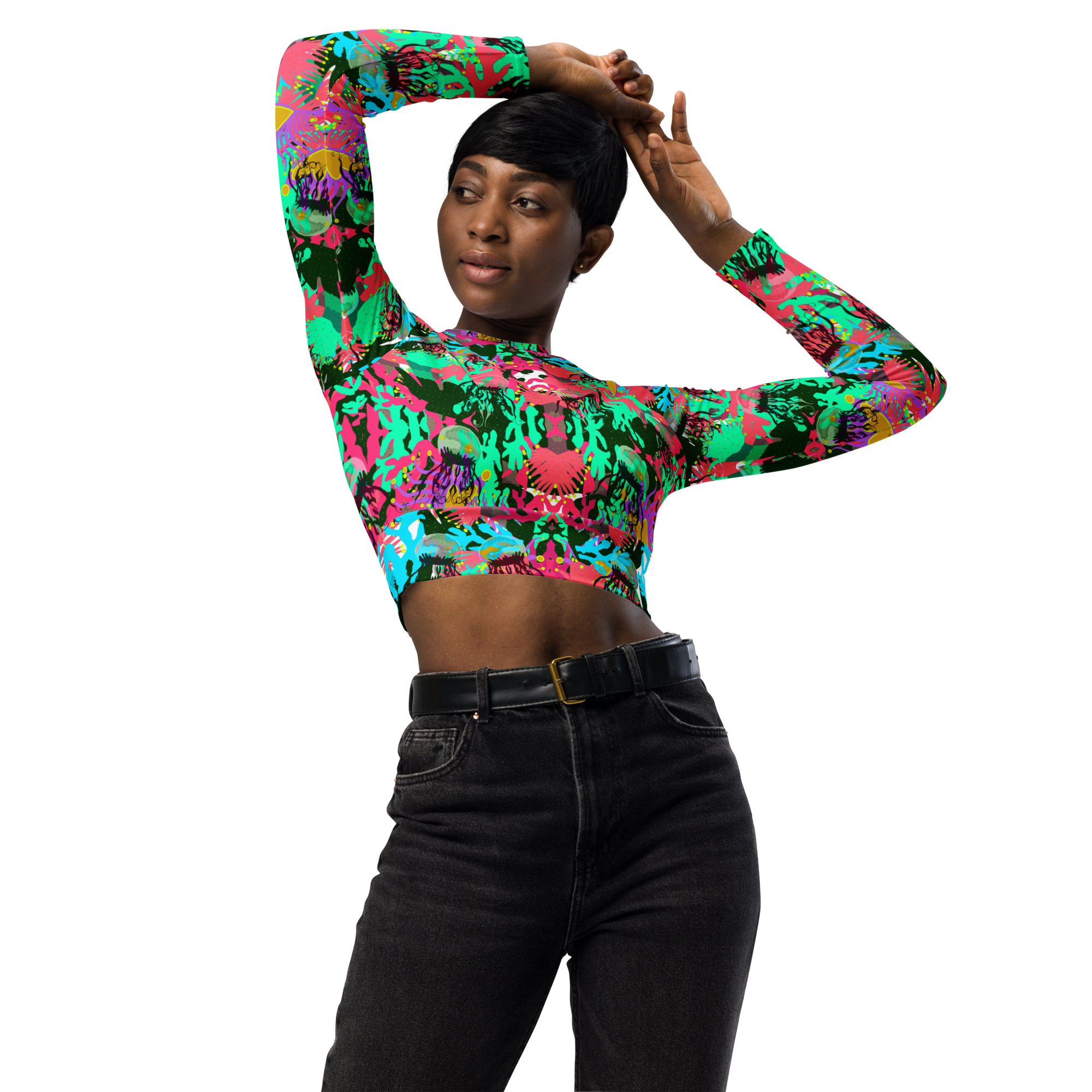 Coral No.2 with Jelly - Recyceltes Langarm Crop Top – Bild 3
