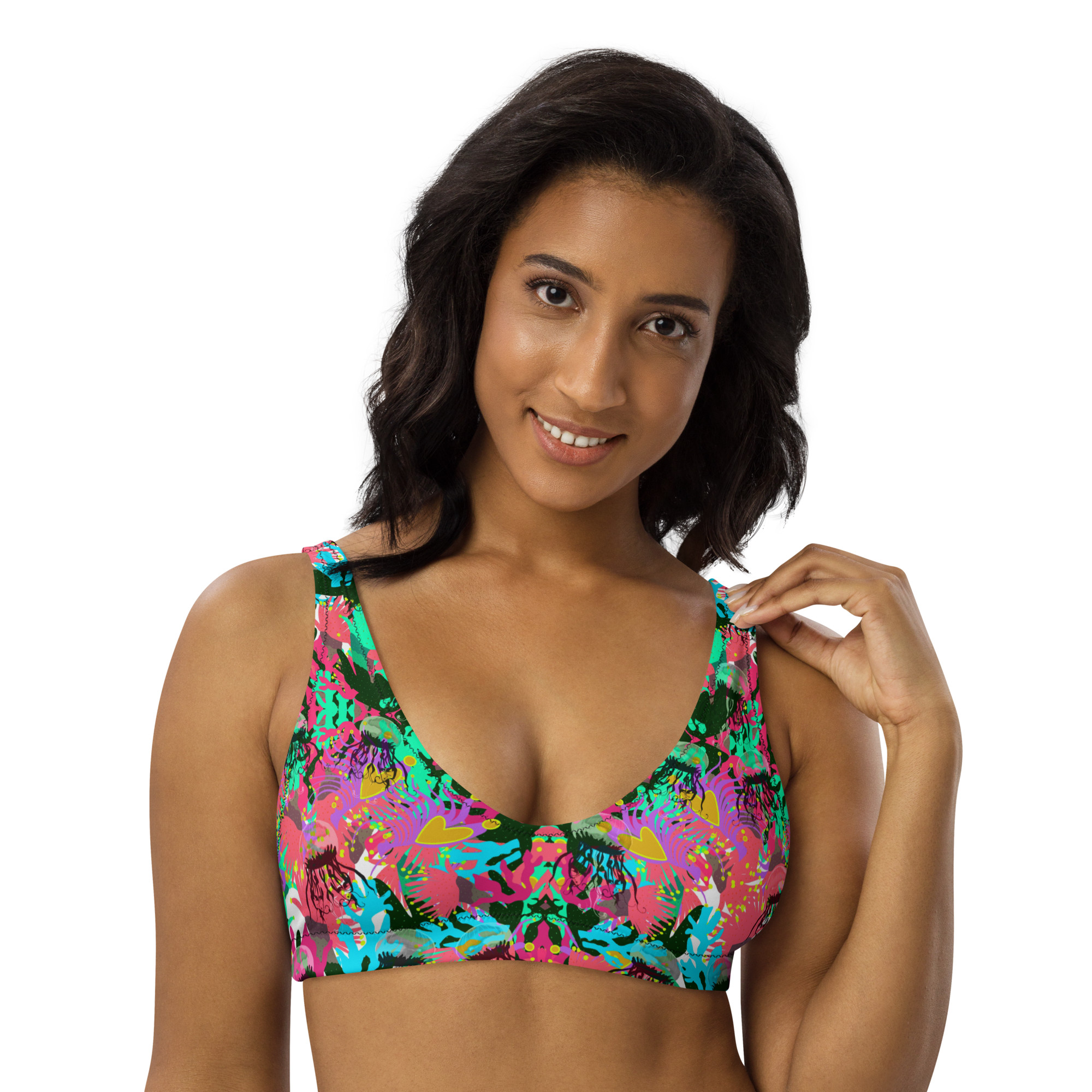 Coral No.2 with Jelly - Recyceltes, gepolsterstes Bikini-Oberteil – Bild 4